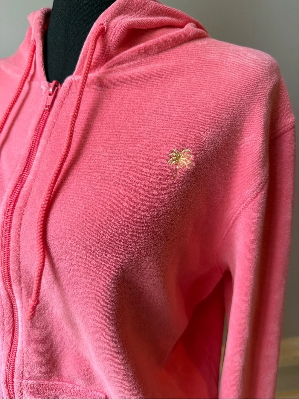 Vintage Lilly Pulitzer Pink Terry Cloth Zip Hoodie Palm Tree Logo Size M - Picture 2 of 11